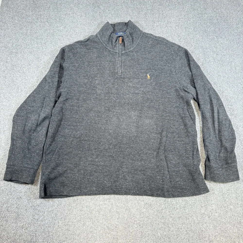 Polo Ralph Lauren Sweater Mens XL Gray 1/4 Zip Pullover Estate Rib Knit Pony
